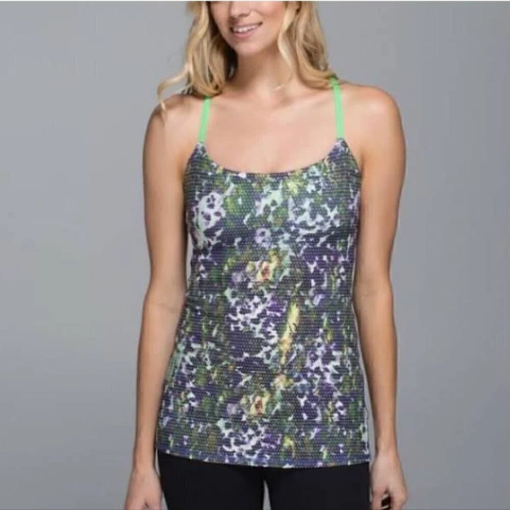 lululemon Amala Floral Green Strap Tank Top